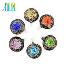 MC0077 Haute qualité Plat Rond Heady Trippy Lampwork Verre Or Sand Inner Pendentifs 12 pcs / boîte